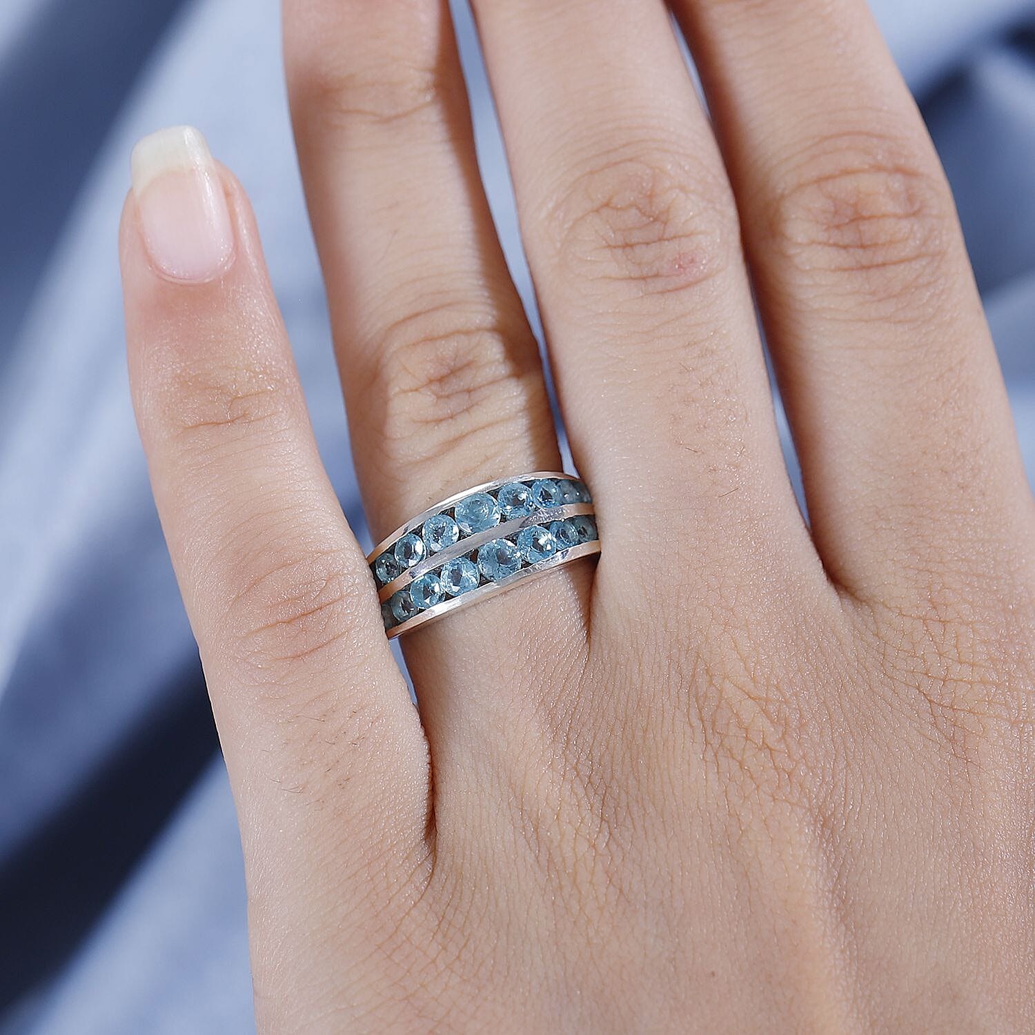 Blue Lagoon Apatite Ring in Rhodium Overlay Sterling Silver 1.916  Ct.