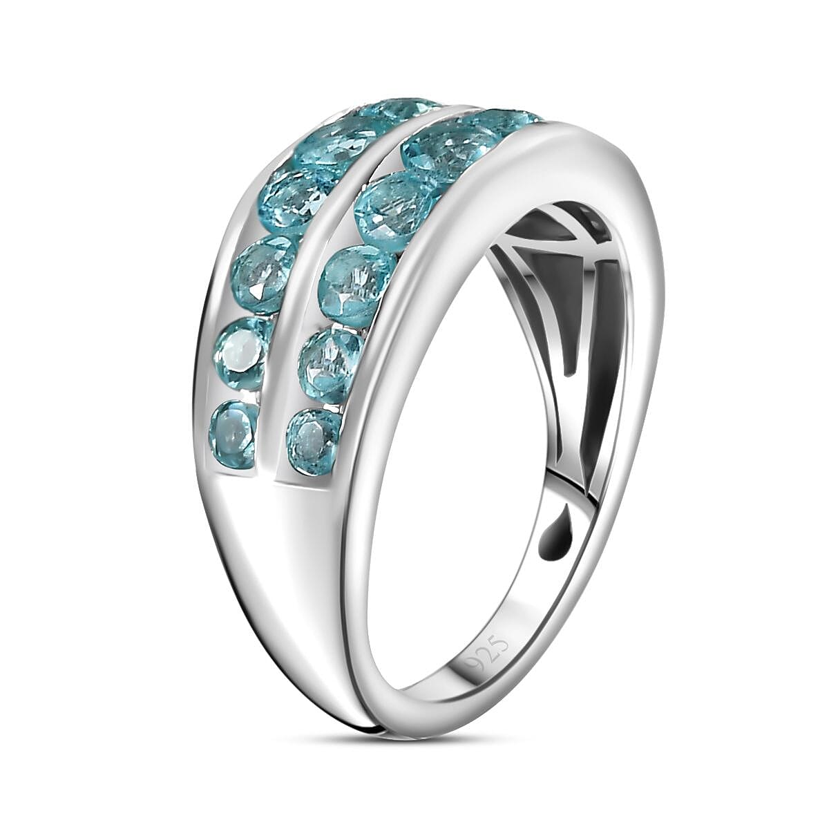 Blue Lagoon Apatite Ring in Rhodium Overlay Sterling Silver 1.916  Ct.