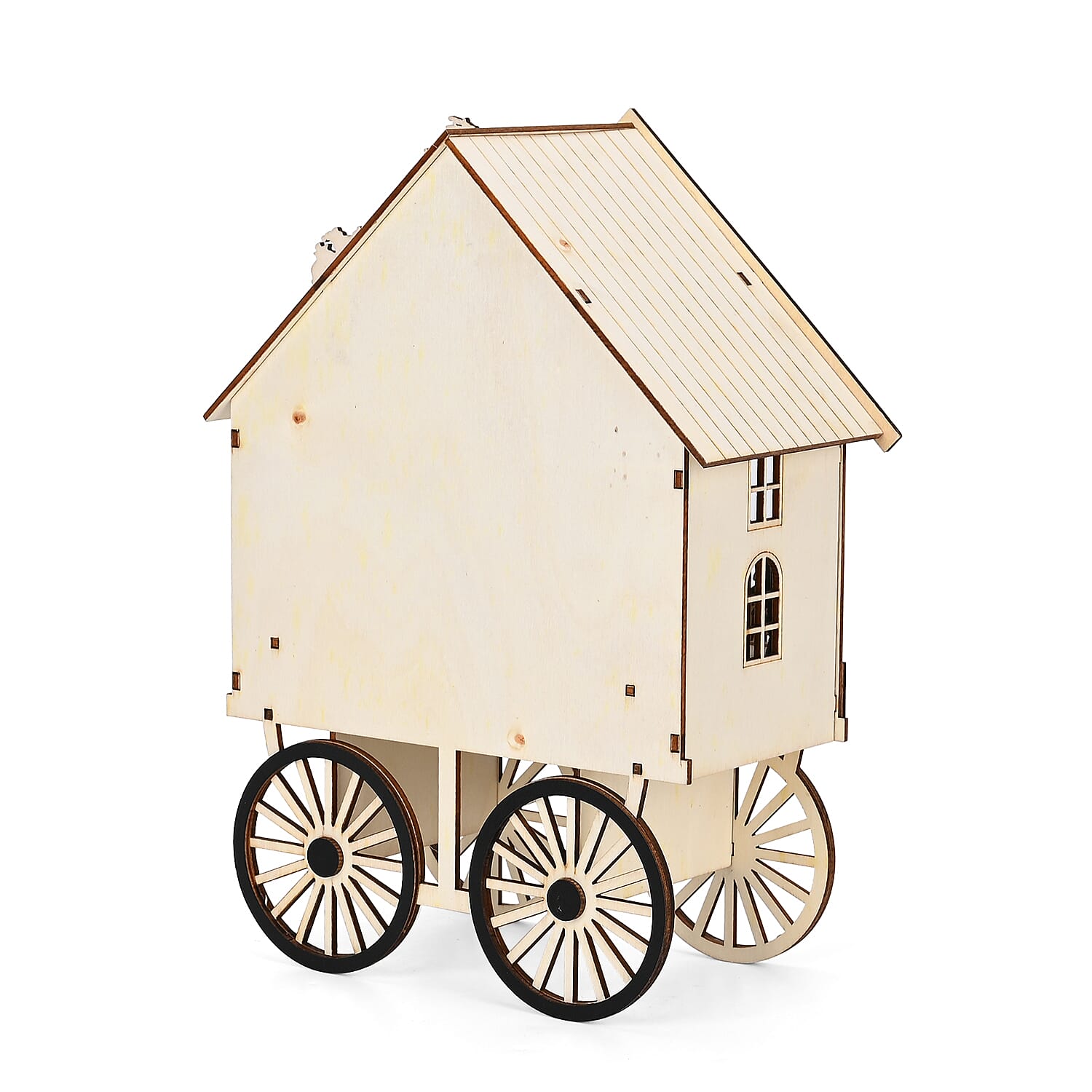 LED Wooden Wagon Christmas Village Scene With Wind Up Music Box