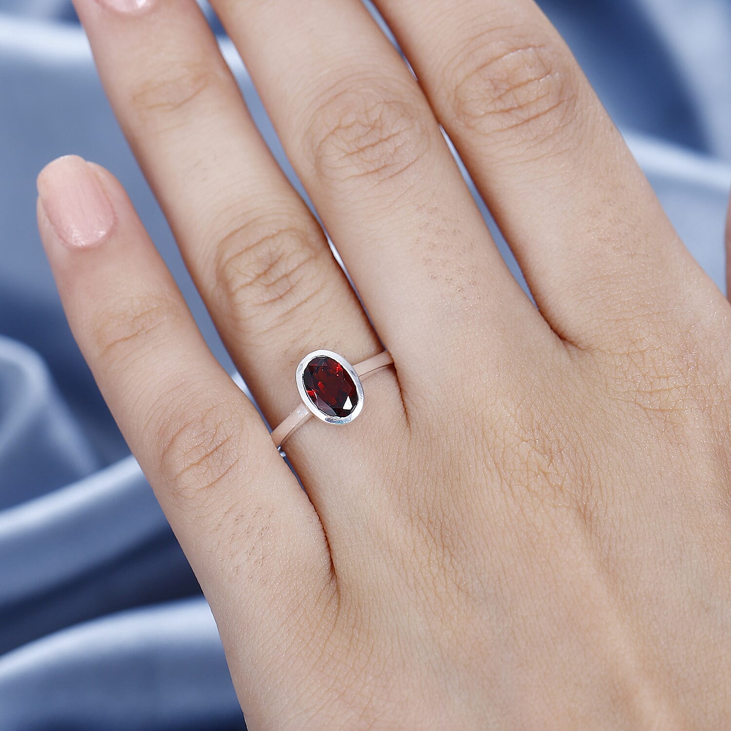 Red Garnet Solitaire Ring Sterling Silver 1.44 Ct.