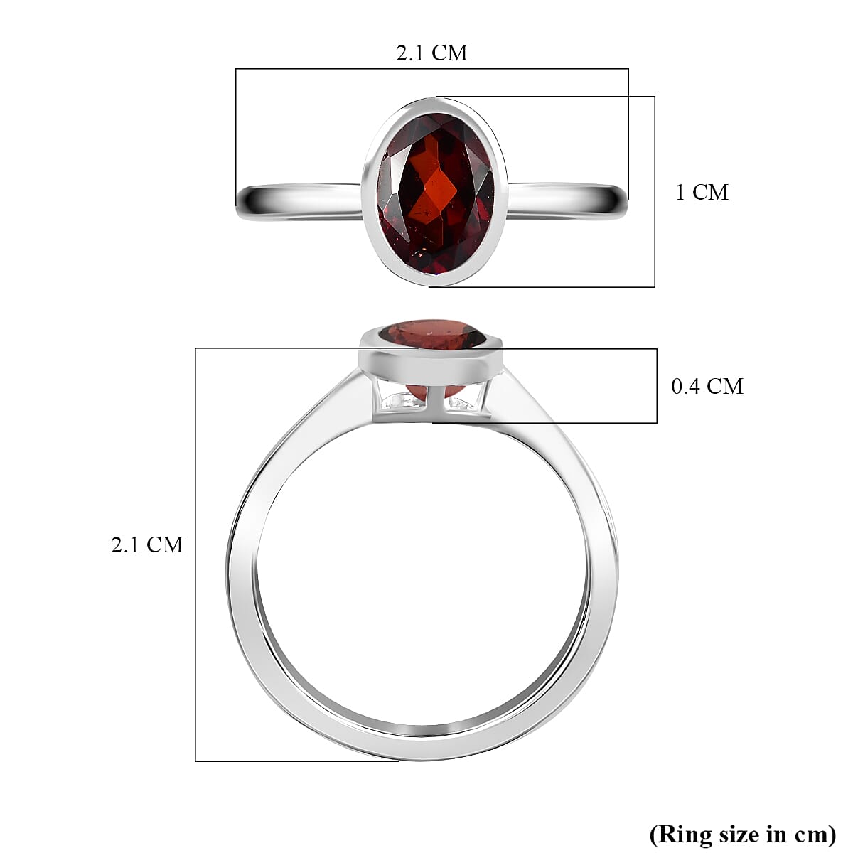 Red Garnet Solitaire Ring Sterling Silver 1.44 Ct.