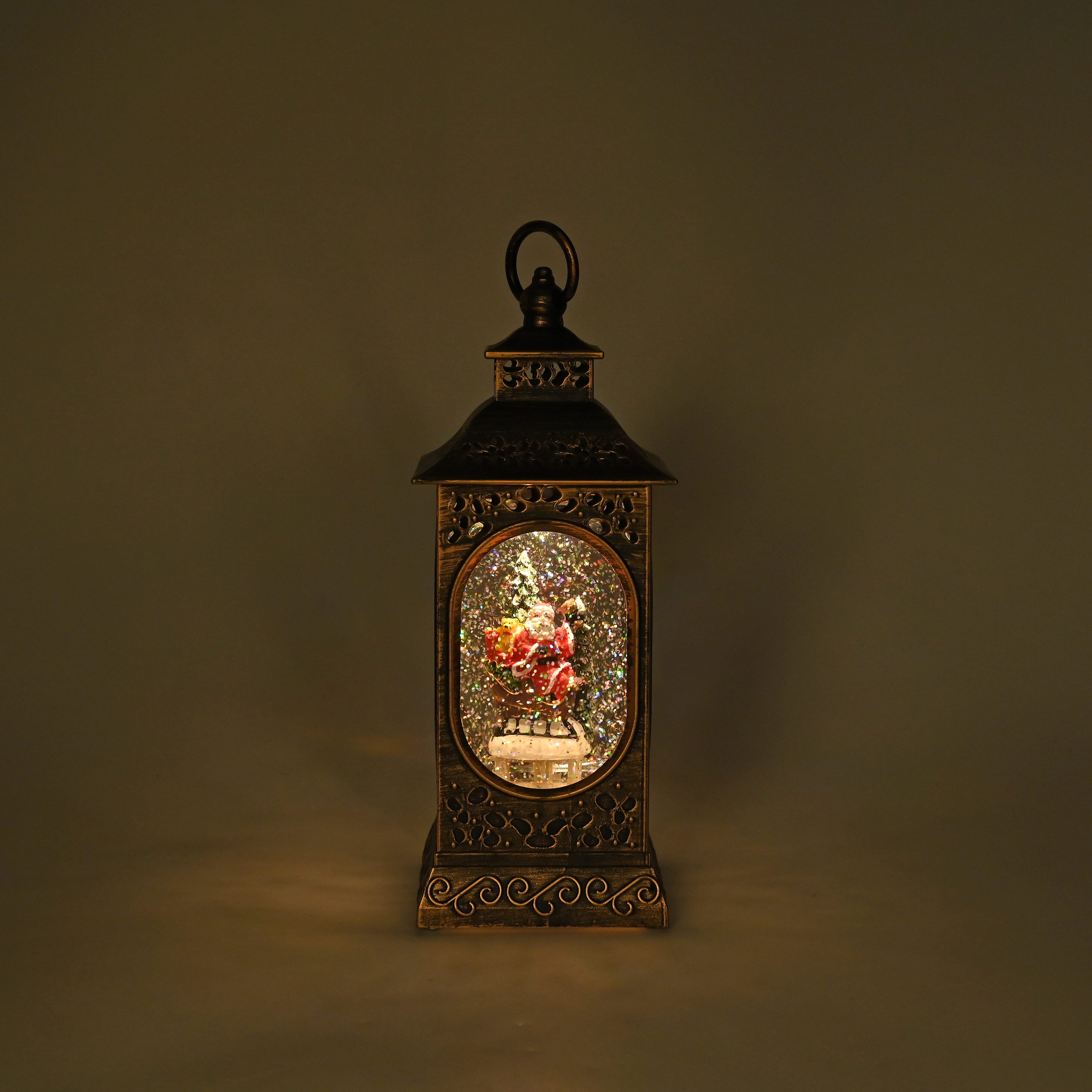 Vintage Lantern with Snow Globe - Christmas Decor - Battery-Operated