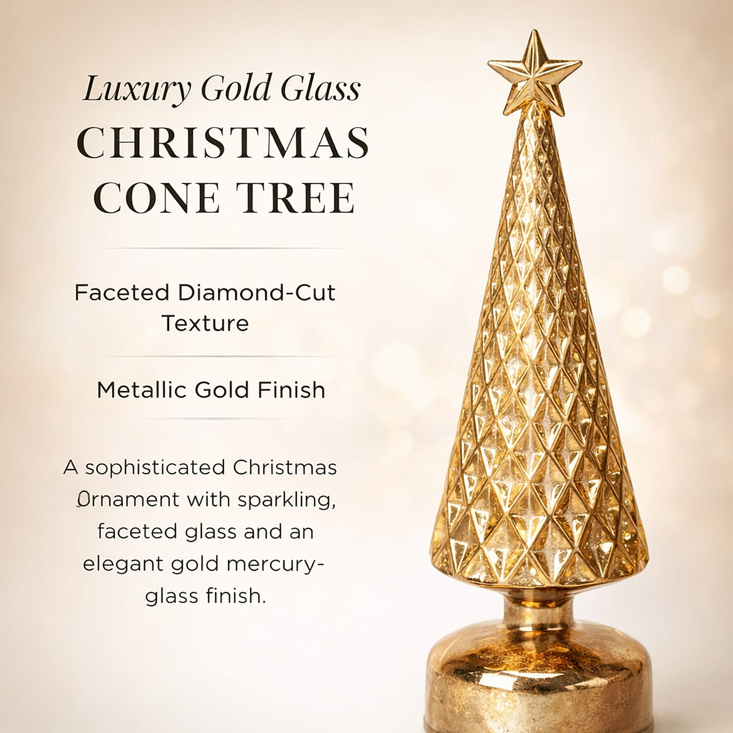 LED Striped Christmas Cone Tree - Gold