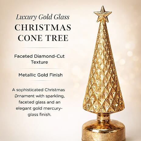 LED Striped Christmas Cone Tree - Gold