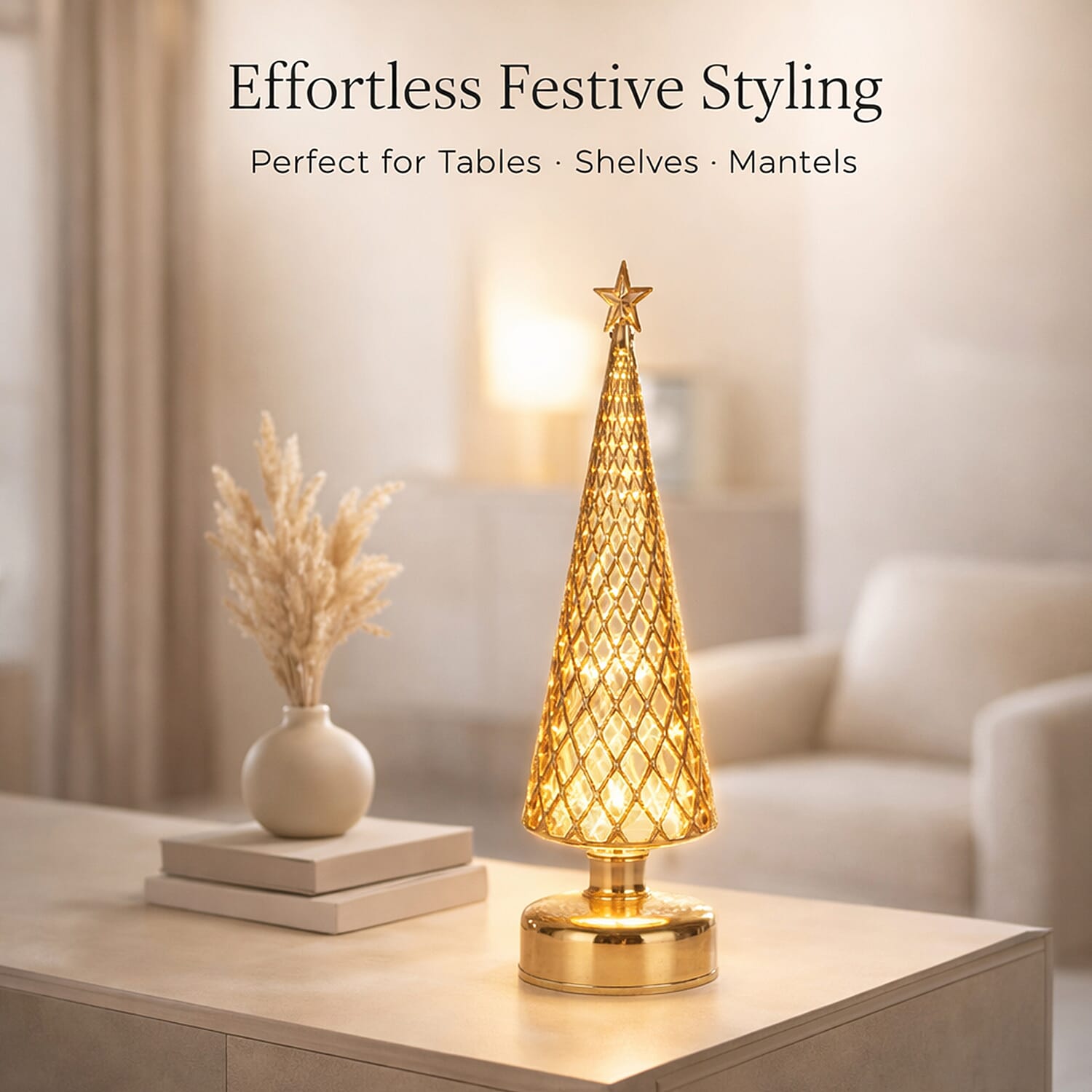 LED Striped Christmas Cone Tree - Gold
