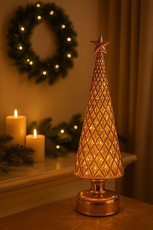 LED Striped Christmas Cone Tree - Gold