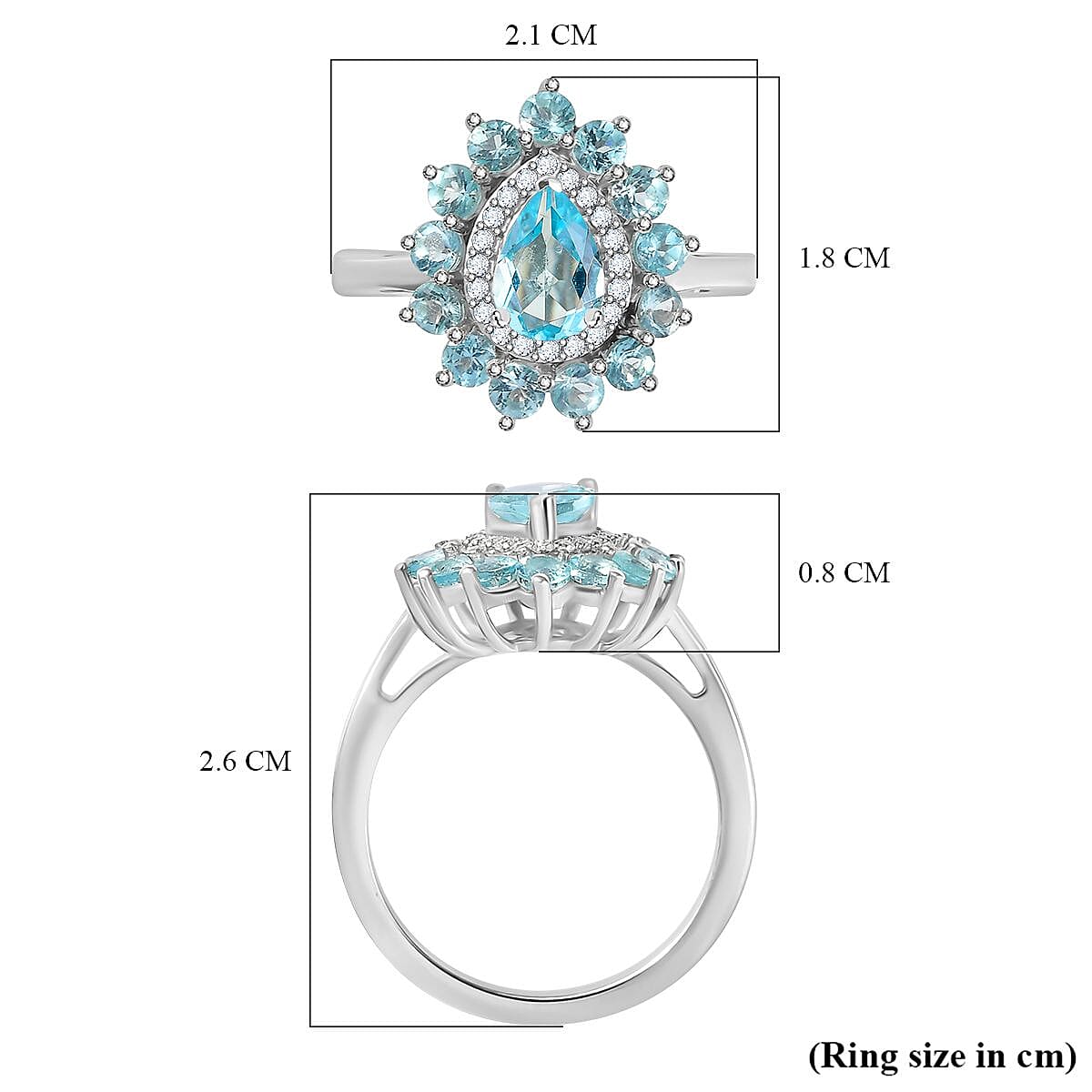 Rare Blue Lagoon Apatite & Moissanite Ring in Rhodium Overlay Sterling Silver 1.861 Ct.