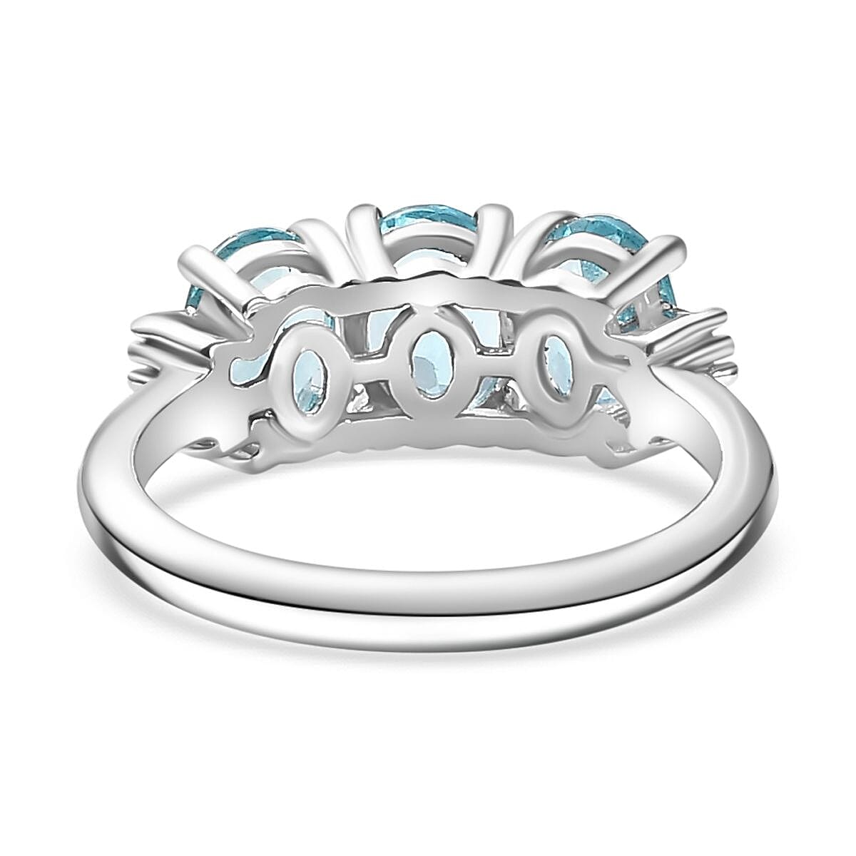 Rare Lagoon Apatite & White Diamond Trilogy Ring in Rhodium Overlay Sterling Silver 2.33 ct Rare Lagoon Apatite & White Diamond Trilogy Ring in Rhodium Overlay Sterling Silver 2.33 ct