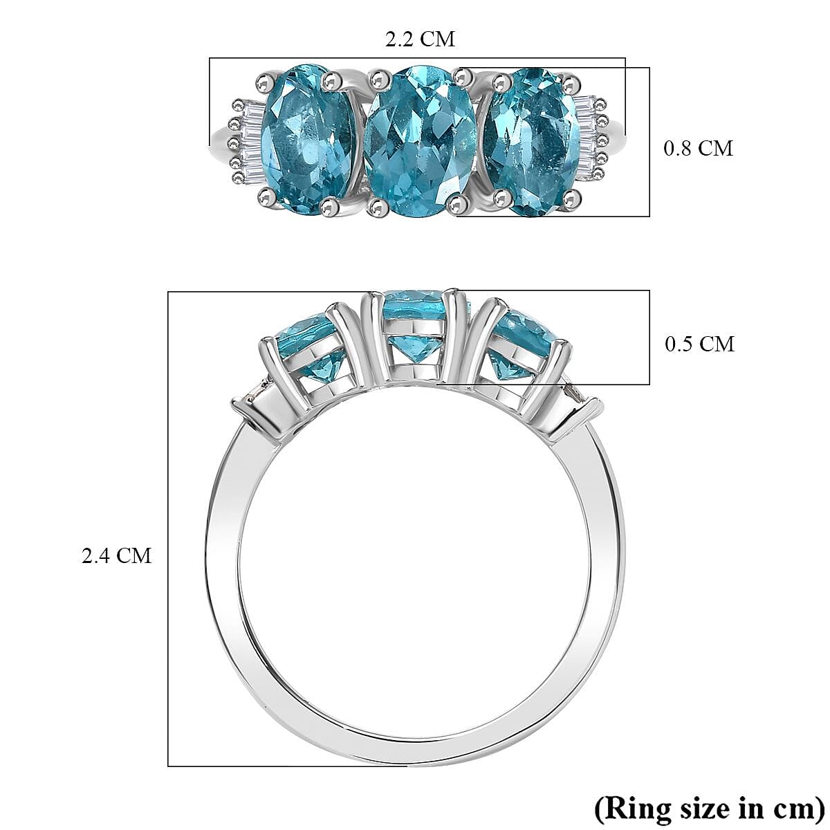 Rare Lagoon Apatite & White Diamond Trilogy Ring in Rhodium Overlay Sterling Silver 2.33 ct Rare Lagoon Apatite & White Diamond Trilogy Ring in Rhodium Overlay Sterling Silver 2.33 ct