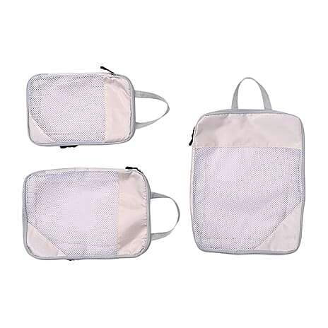 Set of 3 Space Saving Compression Storage Bags - Cream