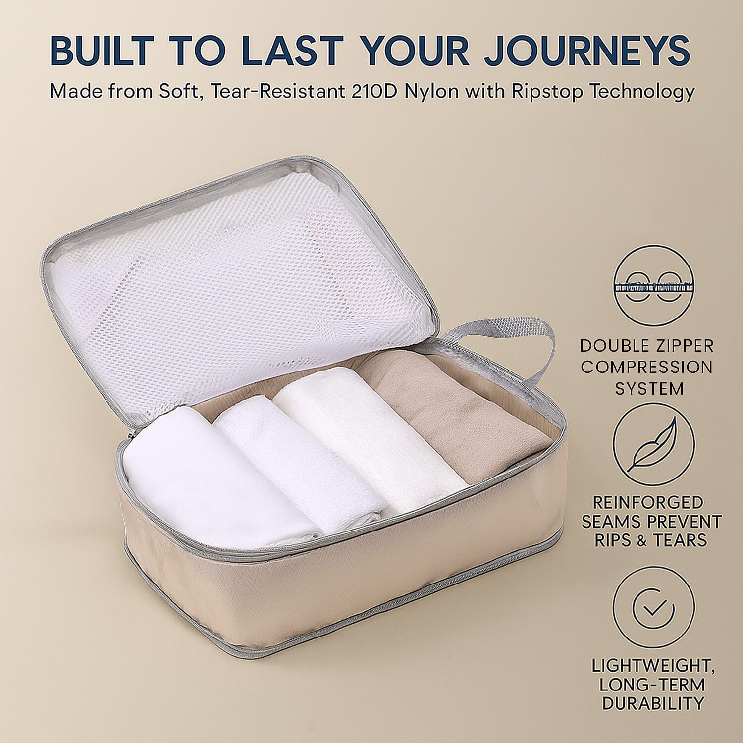 Set of 3 Space Saving Compression Storage Bags - Cream