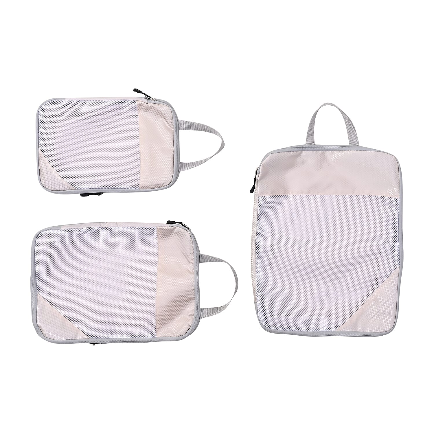 Set of 3 Expandable-Zipper Compression Storage Bags- ,Multifunctional Travel Organiser, Saves Space (Size 31x10x41 cm) - Cream