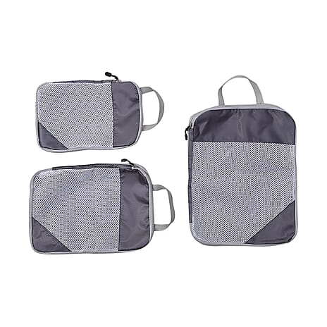 Set of 3 Expandable-Zipper Compression Storage Bags- ,Multifunctional Travel Organiser, Saves Space  (Size 31x10x41 cm) - Grey