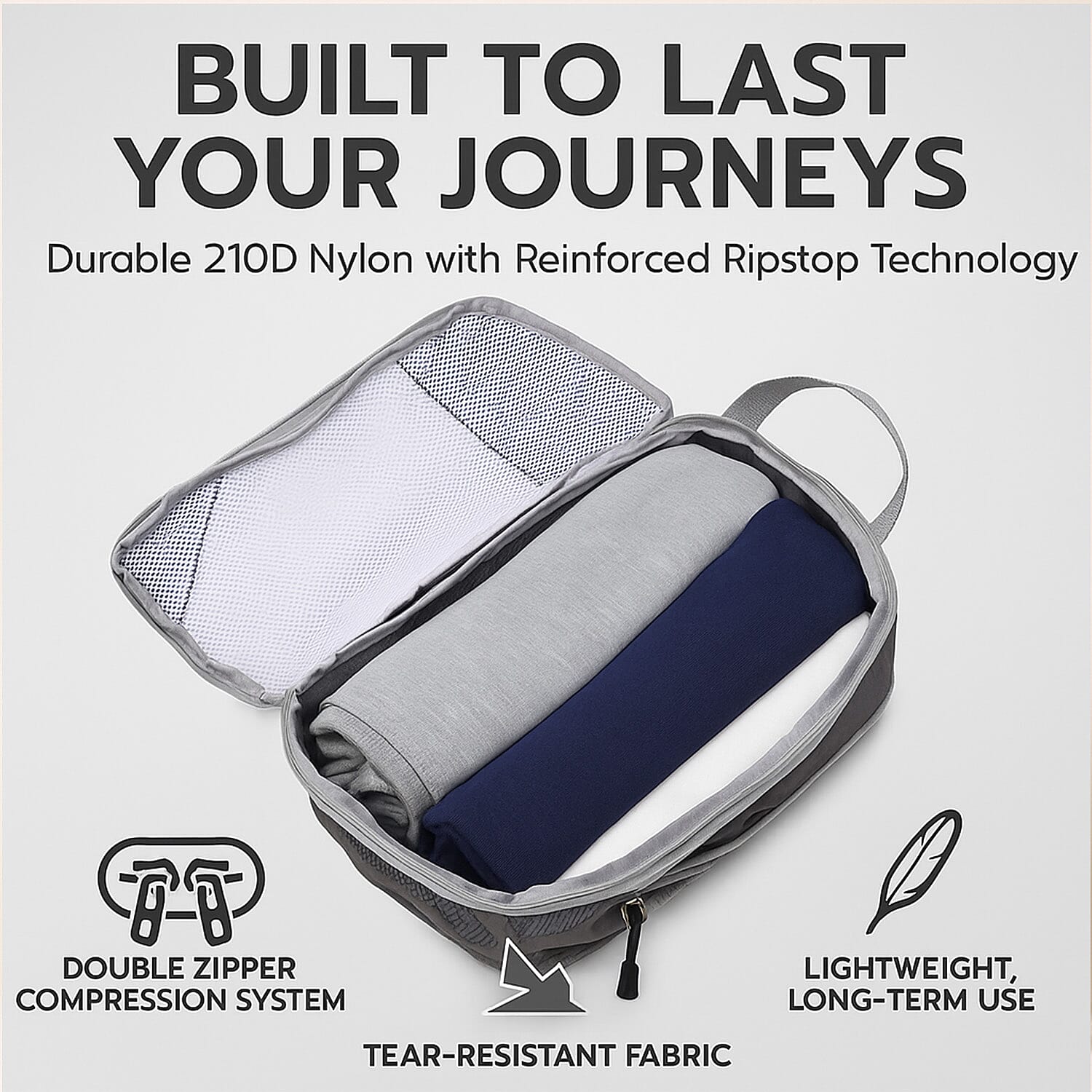 Set of 3 Expandable-Zipper Compression Storage Bags- ,Multifunctional Travel Organiser, Saves Space  (Size 31x10x41 cm) - Grey