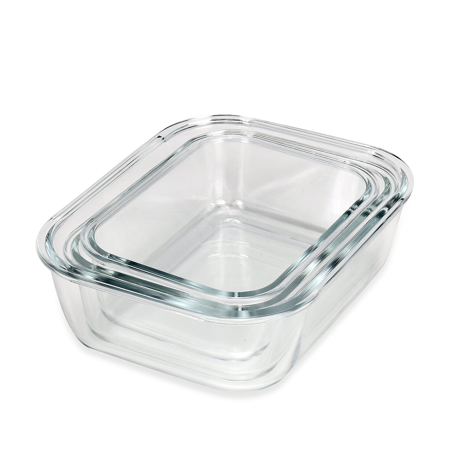 Set of 3 Rectangular Glass food storage containers in 3 different capacity (1040ml, 1520ml and 2260ml) , Microwave and Dishwasher safe - Transparent