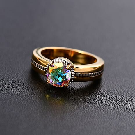 Mercury Mystic Topaz Solitaire Ring in 18K Vermeil YG & Rhodium Plated Sterling Silver 1.50 Ct