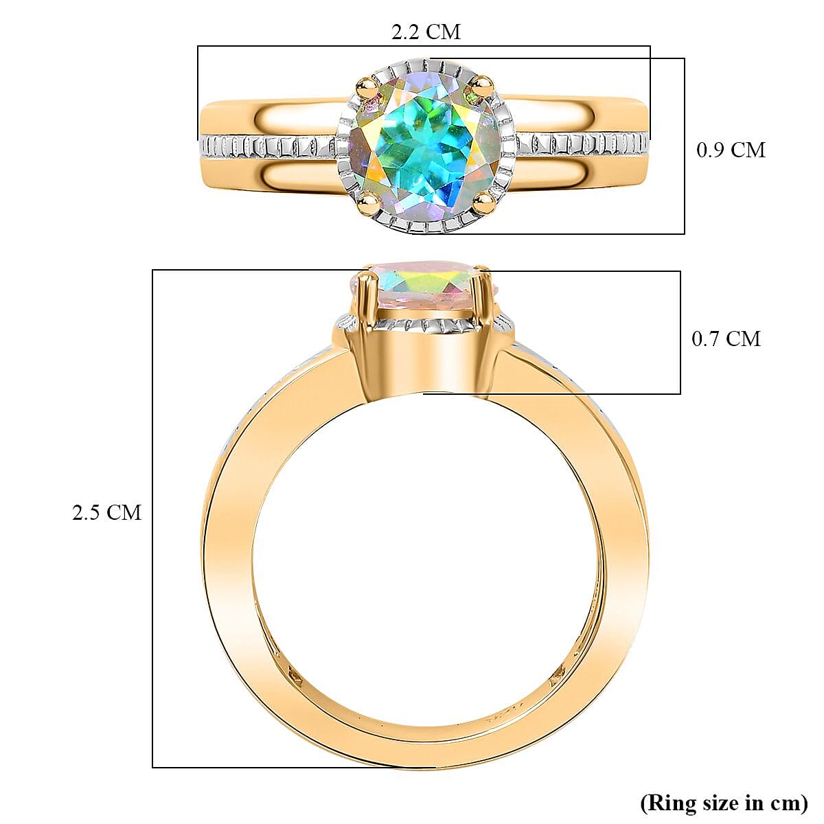 Mercury Mystic Topaz Solitaire Ring in 18K Vermeil Yellow Gold Plated & Rhodium Overlay Sterling Silver 1.50 Ct. Mercury Mystic Topaz Solitaire Ring in 18K Vermeil Yellow Gold Plated & Rhodium Overlay Sterling Silver 1.50 Ct.