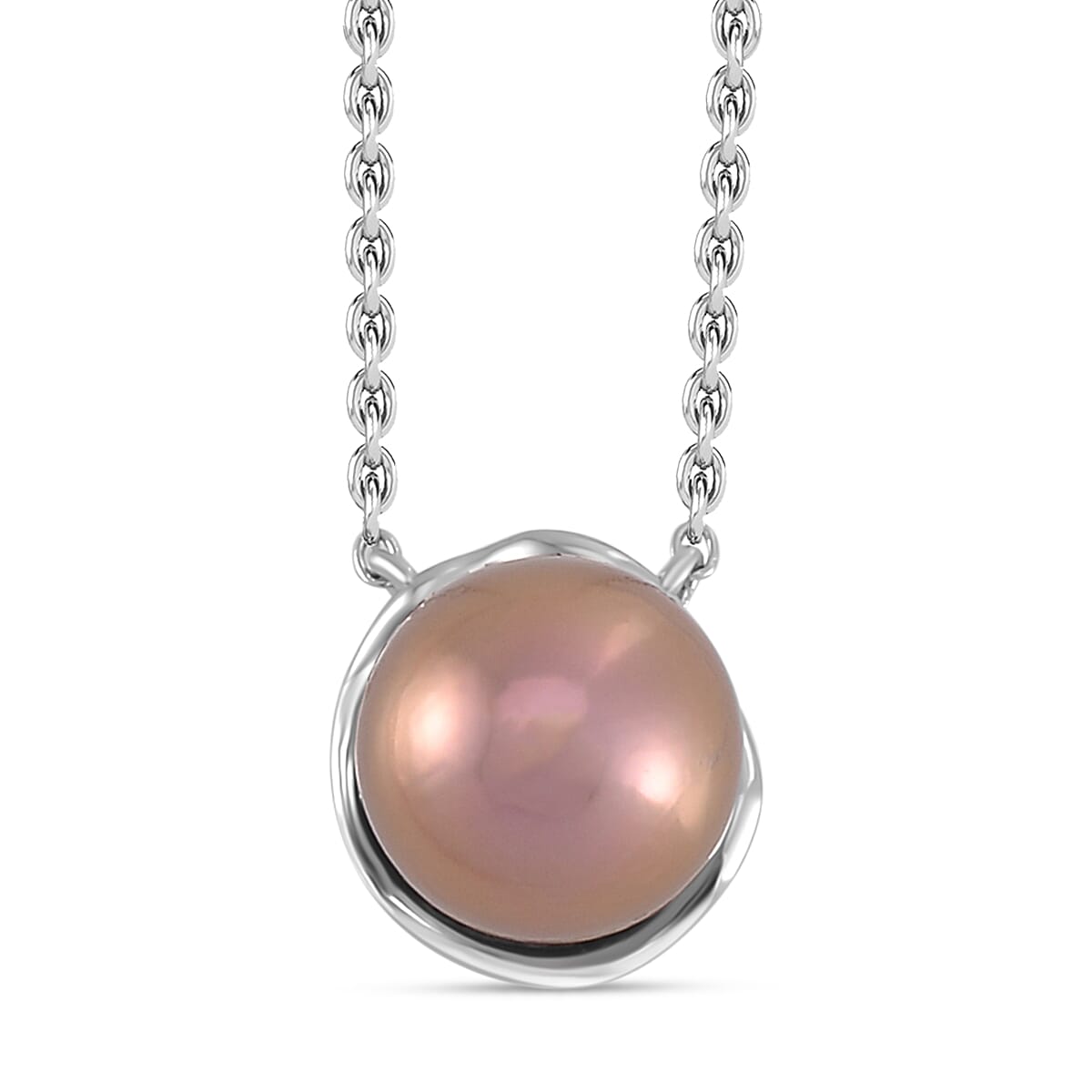 Lavender Edison Pearl Solitaire Necklace (Size - 18) in Rhodium Overlay Sterling Silver