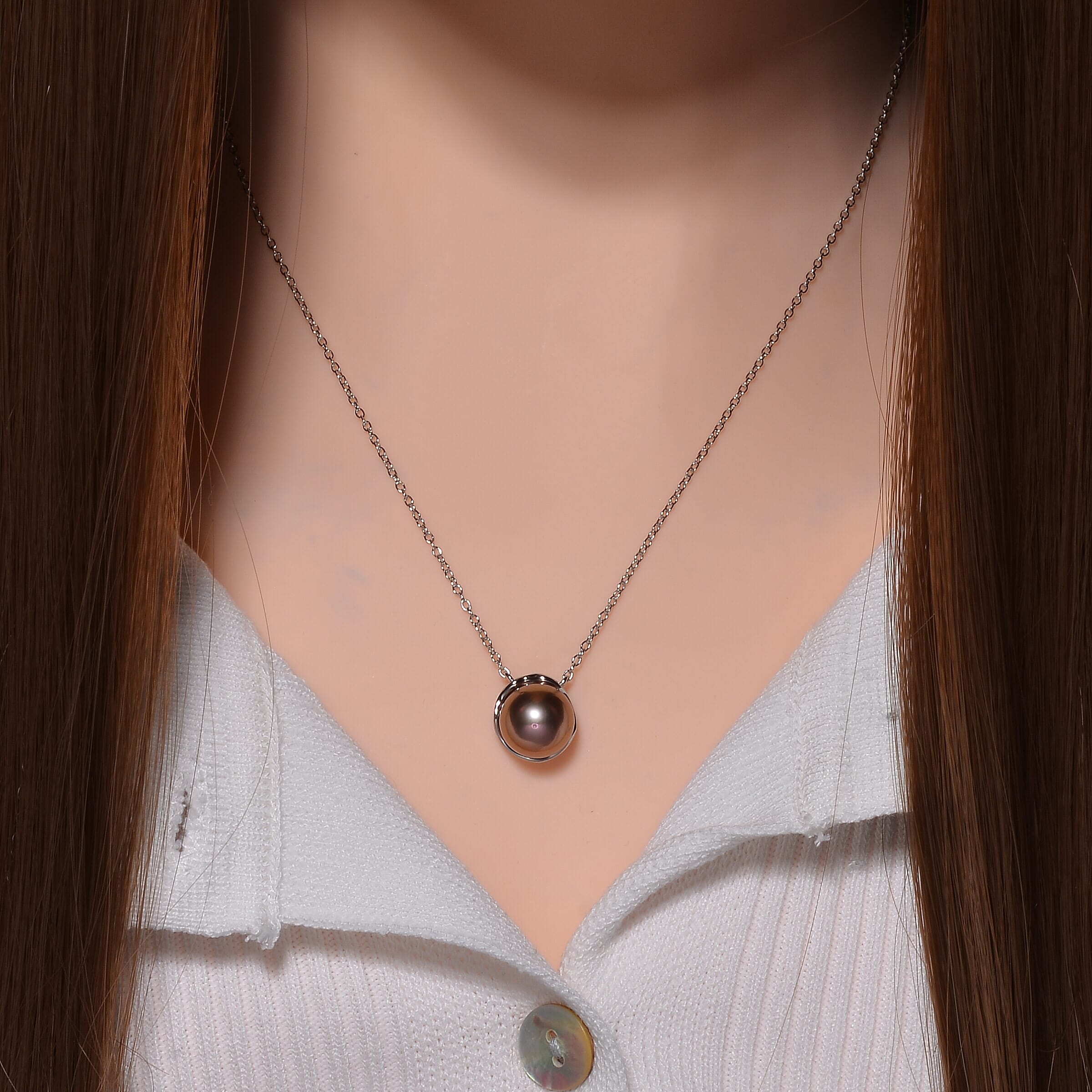 Lavender Edison Pearl Solitaire Necklace (Size - 18) in Rhodium Overlay Sterling Silver