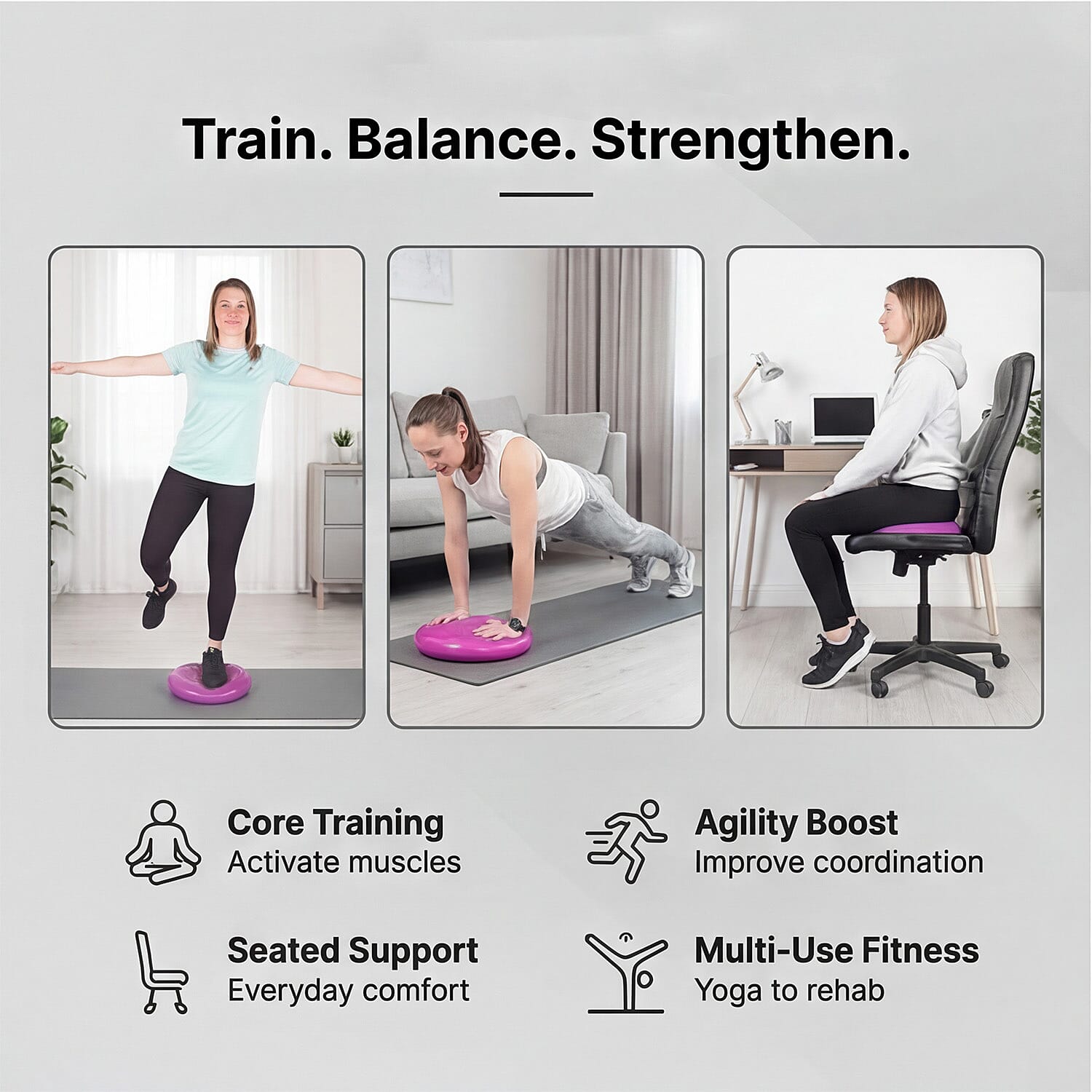 JLL Inflatable Balance Cushion for Fitness Core Training Agility Gym Workouts Yoga - Pink