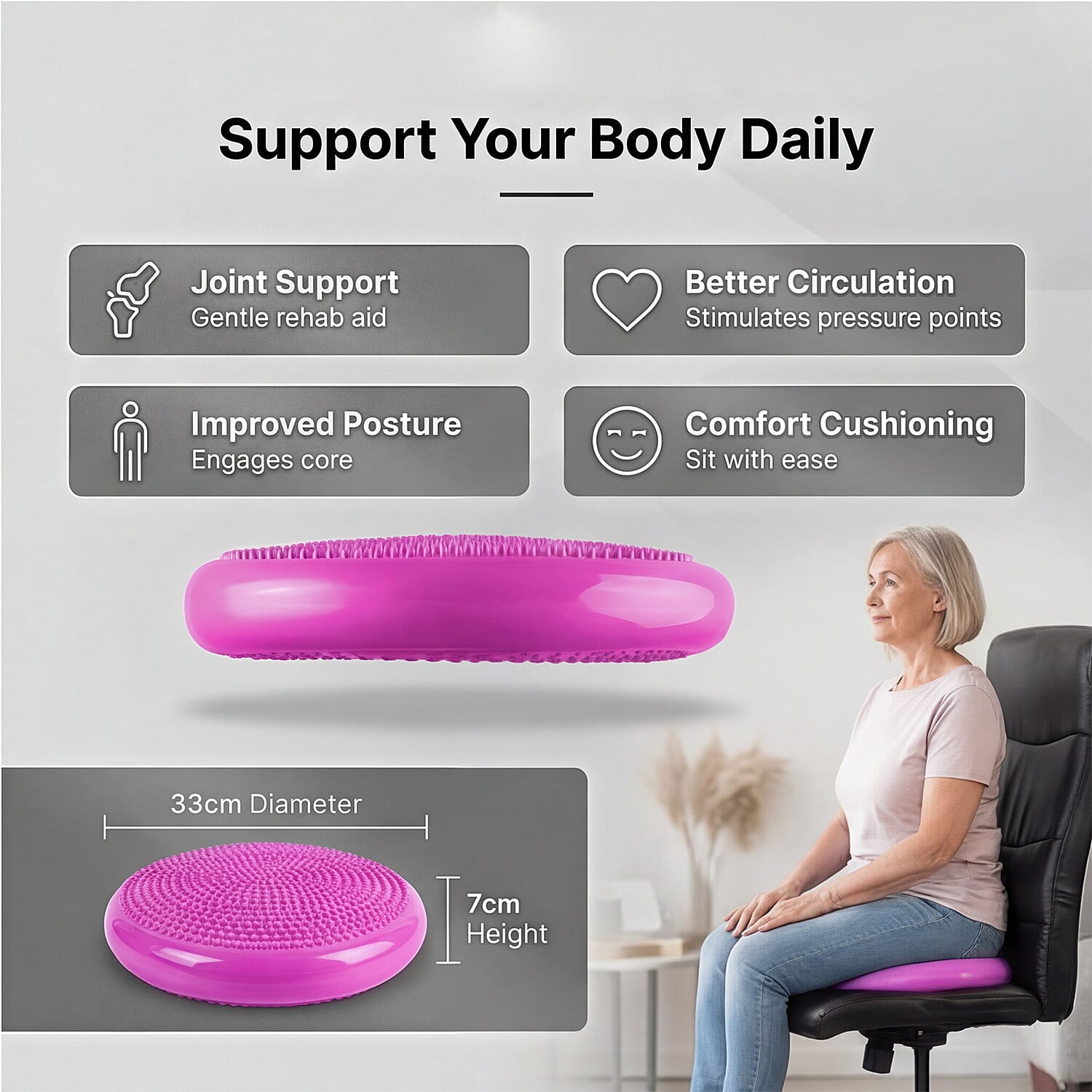 JLL Inflatable Balance Cushion for Fitness Core Training Agility Gym Workouts Yoga - Pink