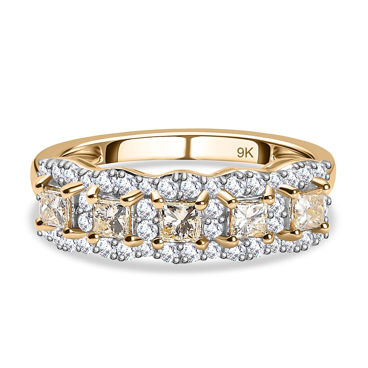 NY Closoeut Deal - 1 Carat Natural Yellow & White Diamond Certified Ring in 9K Yellow Gold