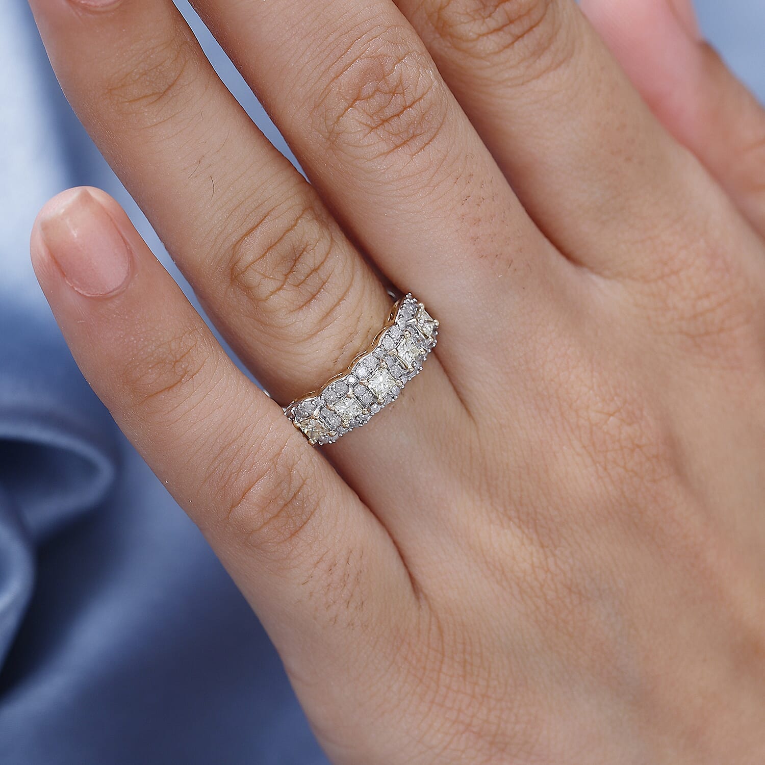 NY Closoeut Deal - 1 Carat Natural Yellow & White Diamond Certified Ring in 9K Yellow Gold