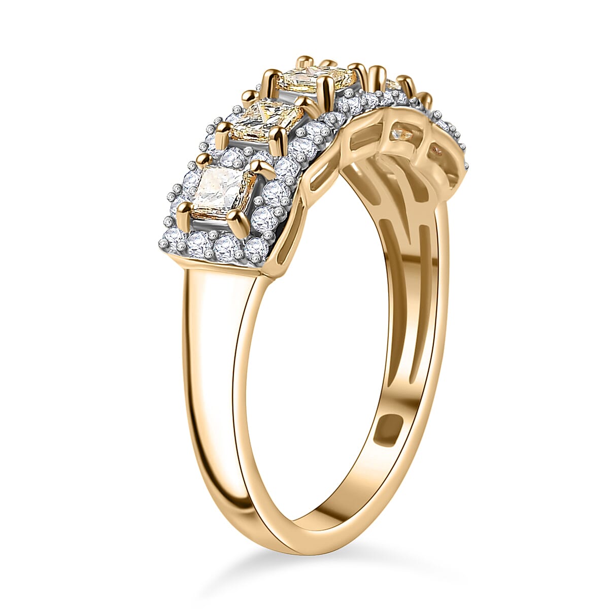NY Closoeut Deal - 1 Carat Natural Yellow & White Diamond Certified Ring in 9K Yellow Gold