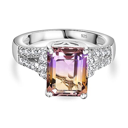 Ametrine & Natural Zircon Ring in Rhodium Overlay Sterling Silver 4.05 Ct.