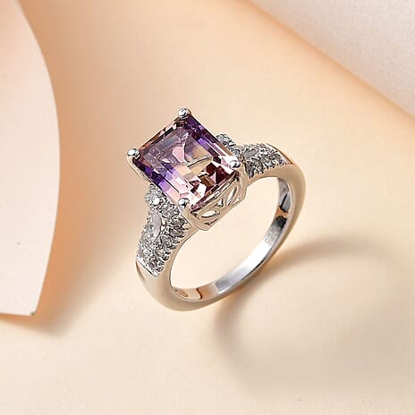 Ametrine & Natural Zircon Ring in Rhodium Overlay Sterling Silver 4.05 Ct.