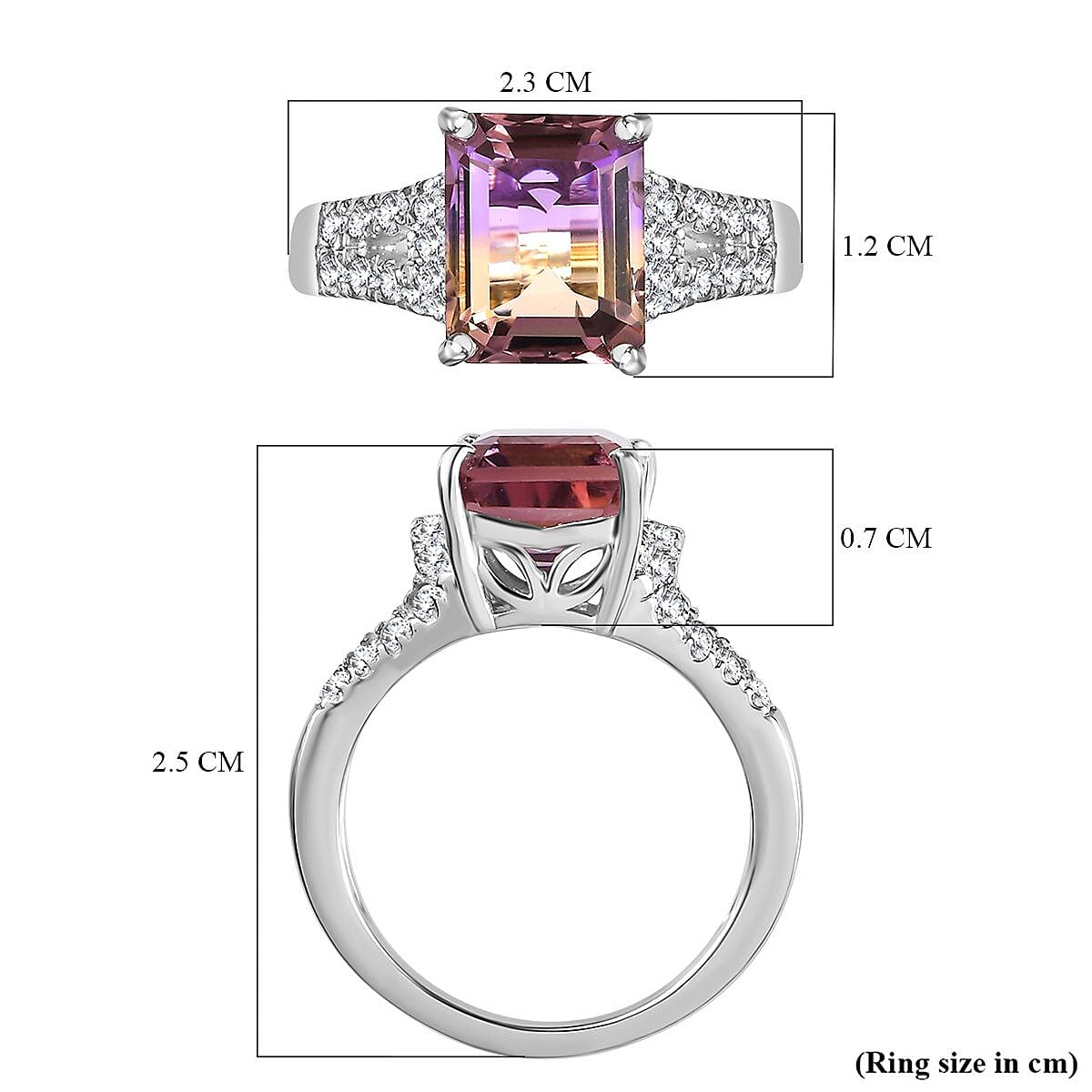 Ametrine & Natural Zircon Ring in Rhodium Overlay Sterling Silver 4.05 Ct. Ametrine & Natural Zircon Ring in Rhodium Overlay Sterling Silver 4.05 Ct.