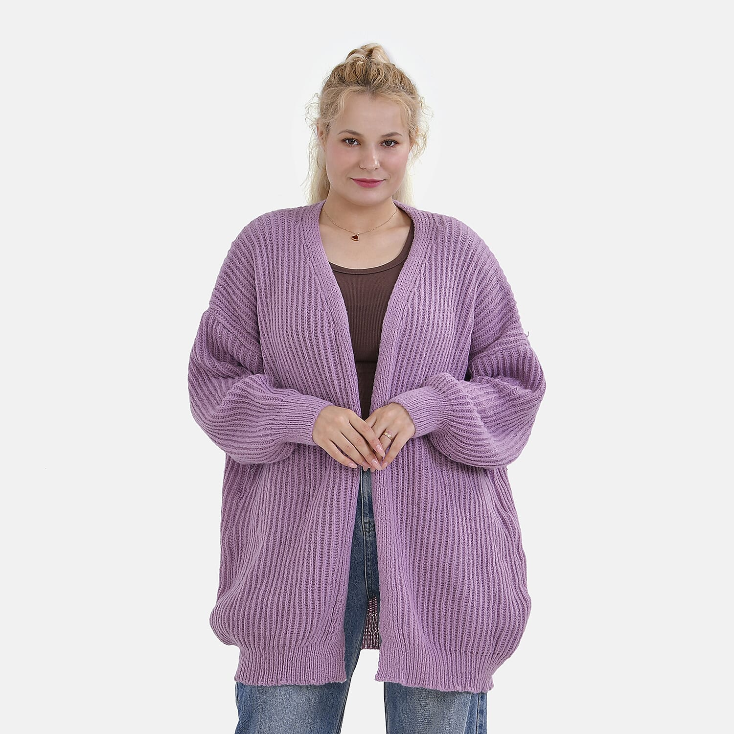 Tamsy Polyester Plain Cardigan (Size 8 to 20) - Purple