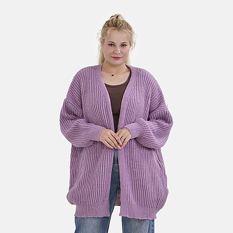 Tamsy Super Soft Relaxed Plain Cardigan (Size 8 to 20) - Purple