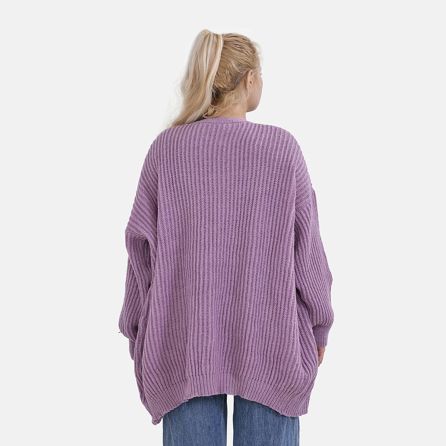 Tamsy Polyester Plain Cardigan (Size 8 to 20) - Purple