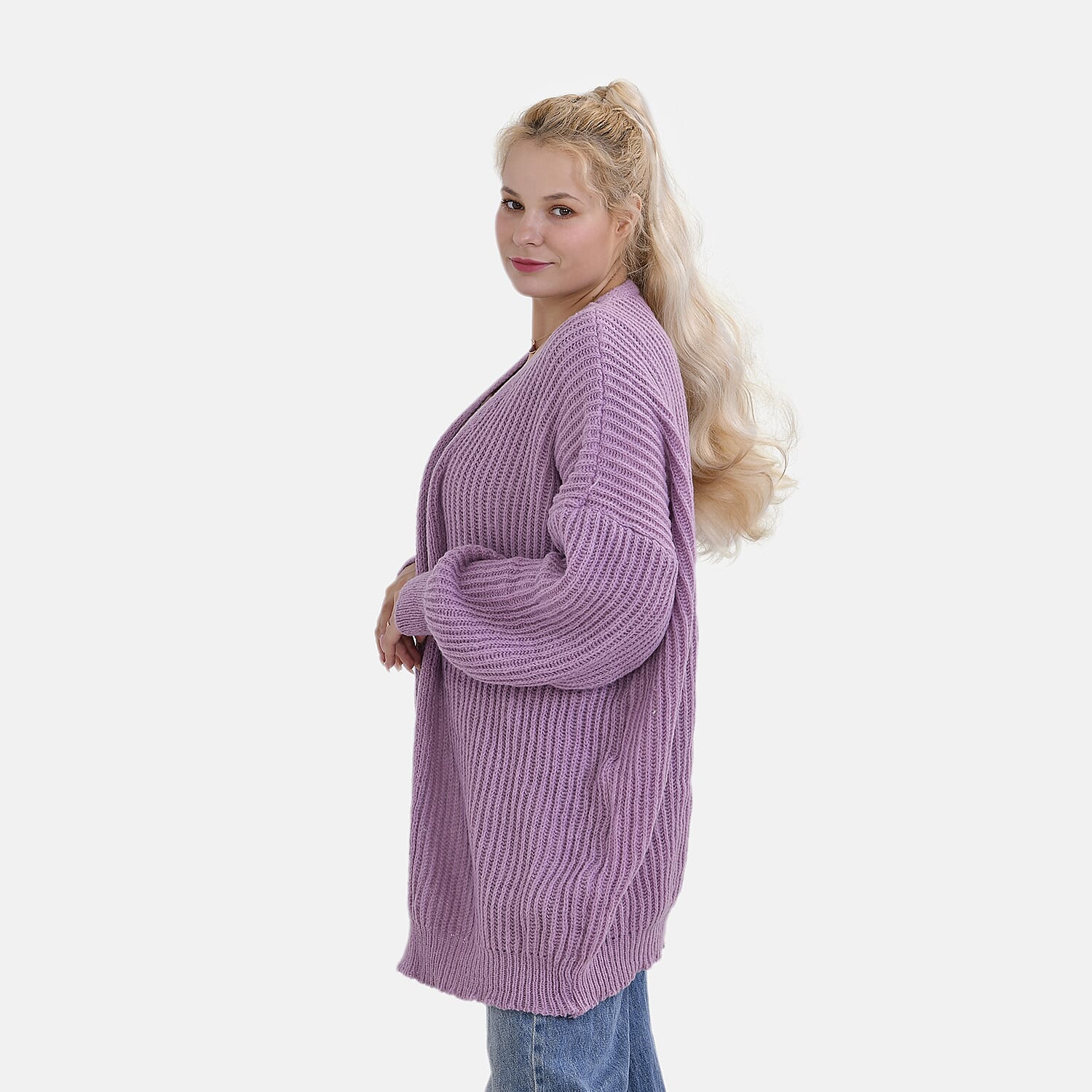 Tamsy Polyester Plain Cardigan (Size 8 to 20) - Purple