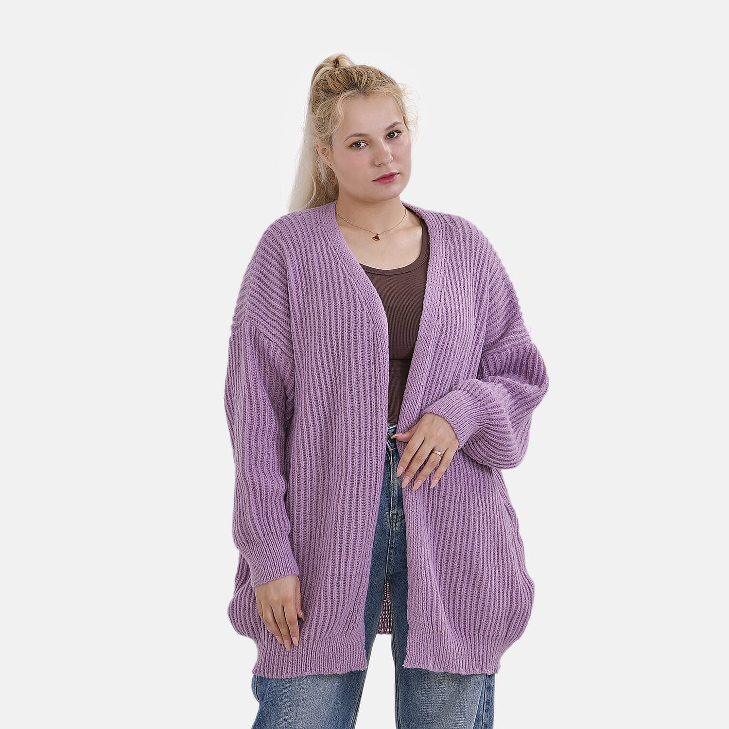 Tamsy Super Soft Relaxed Plain Cardigan (Size 8 to 20) - Purple