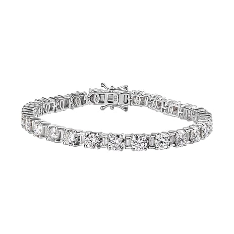 Moissanite Tennis Bracelet (Size - 7) in Rhodium Overlay Sterling Silver 11.45 Ct