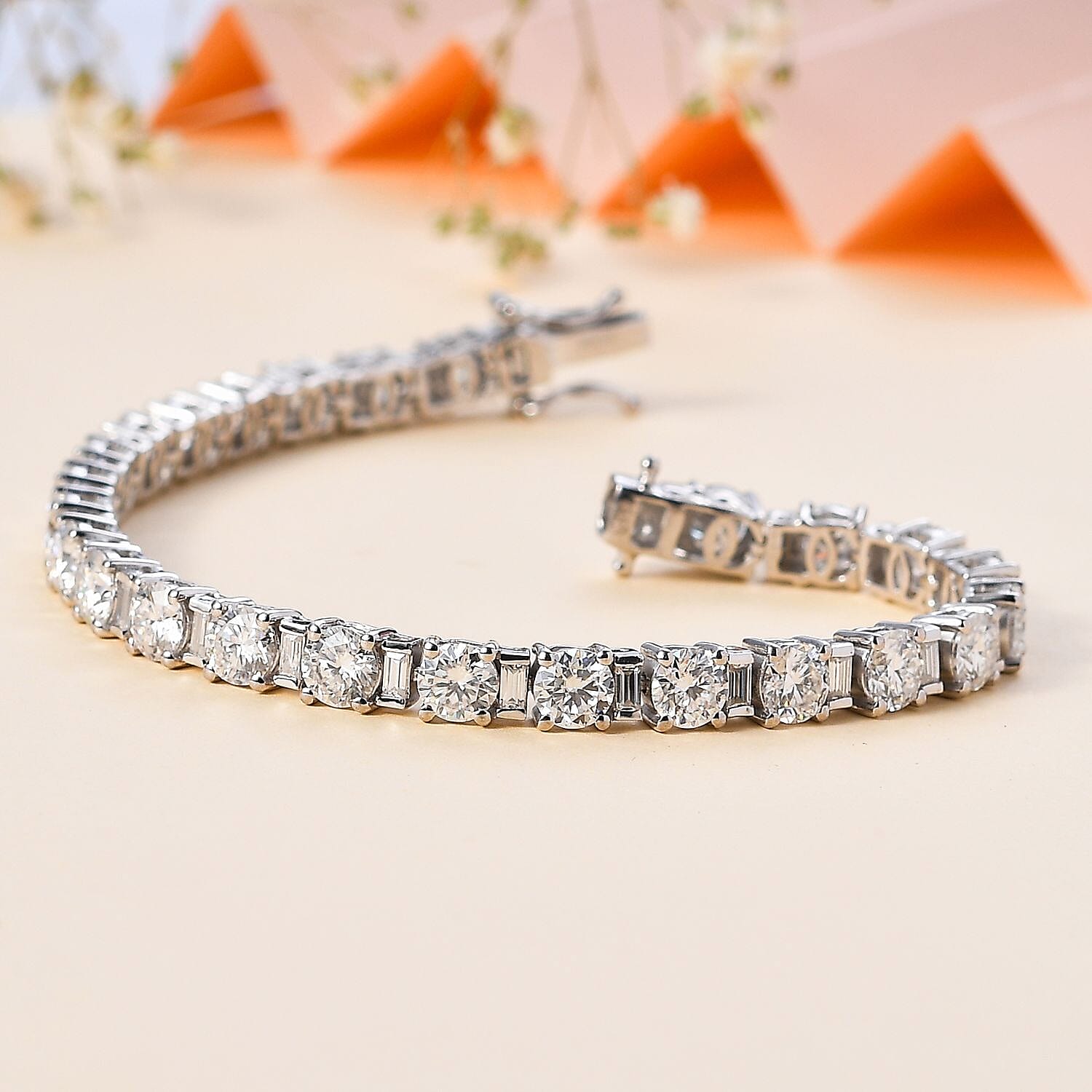 Moissanite Tennis Bracelet in Rhodium Overlay Sterling Silver 