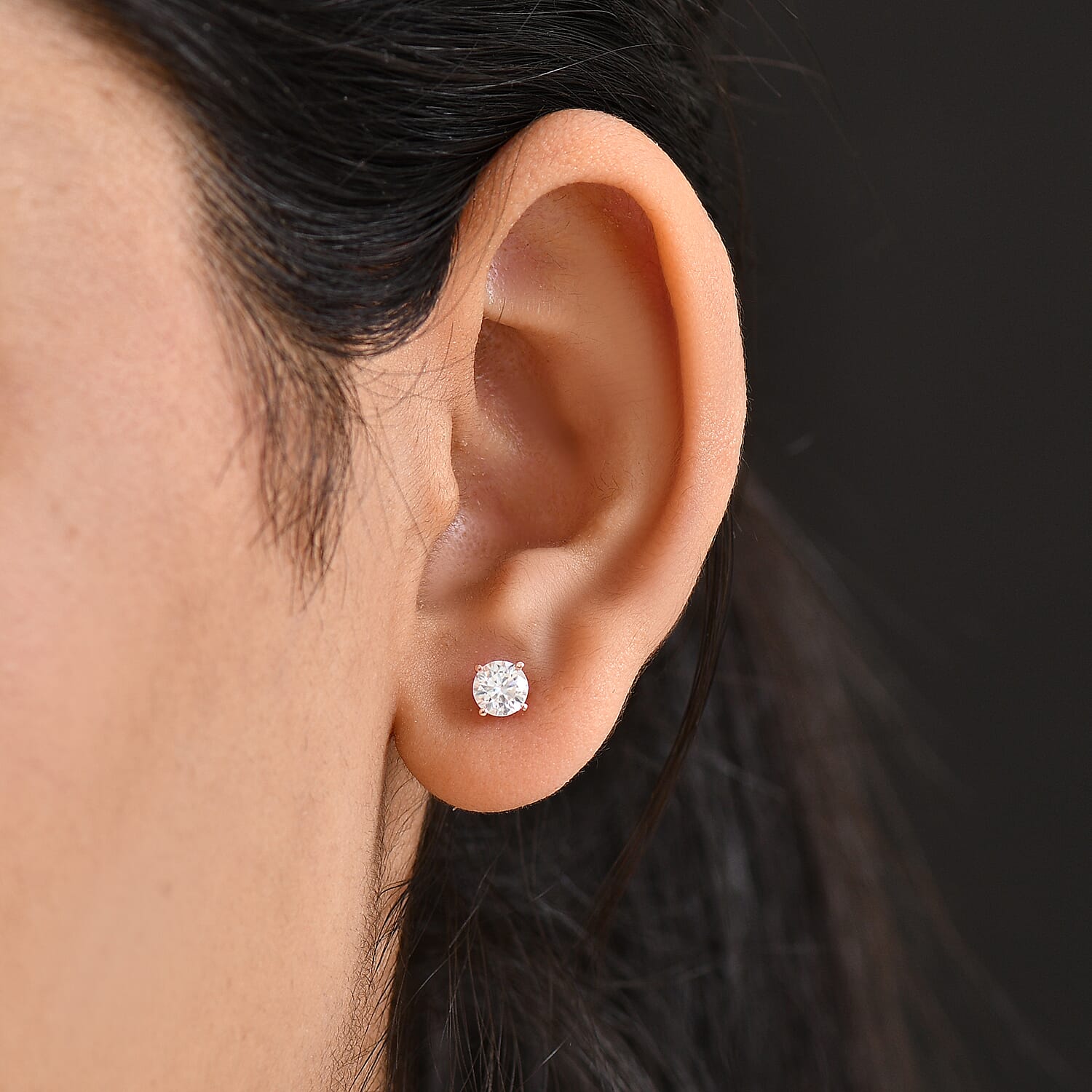 Moissanite  Earring in 18K RG Vermeil Sterling Silver 0.90 ct  0.932  Ct.