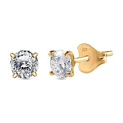 Moissanite Solitaire Stud Earrings in 18K Vermeil Yellow Gold Plated Sterling Silver