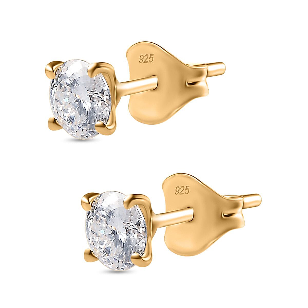 Moissanite Solitaire Stud Earrings in 18k Gold Vermeil Plated Sterling Silver 1.00 Ct.