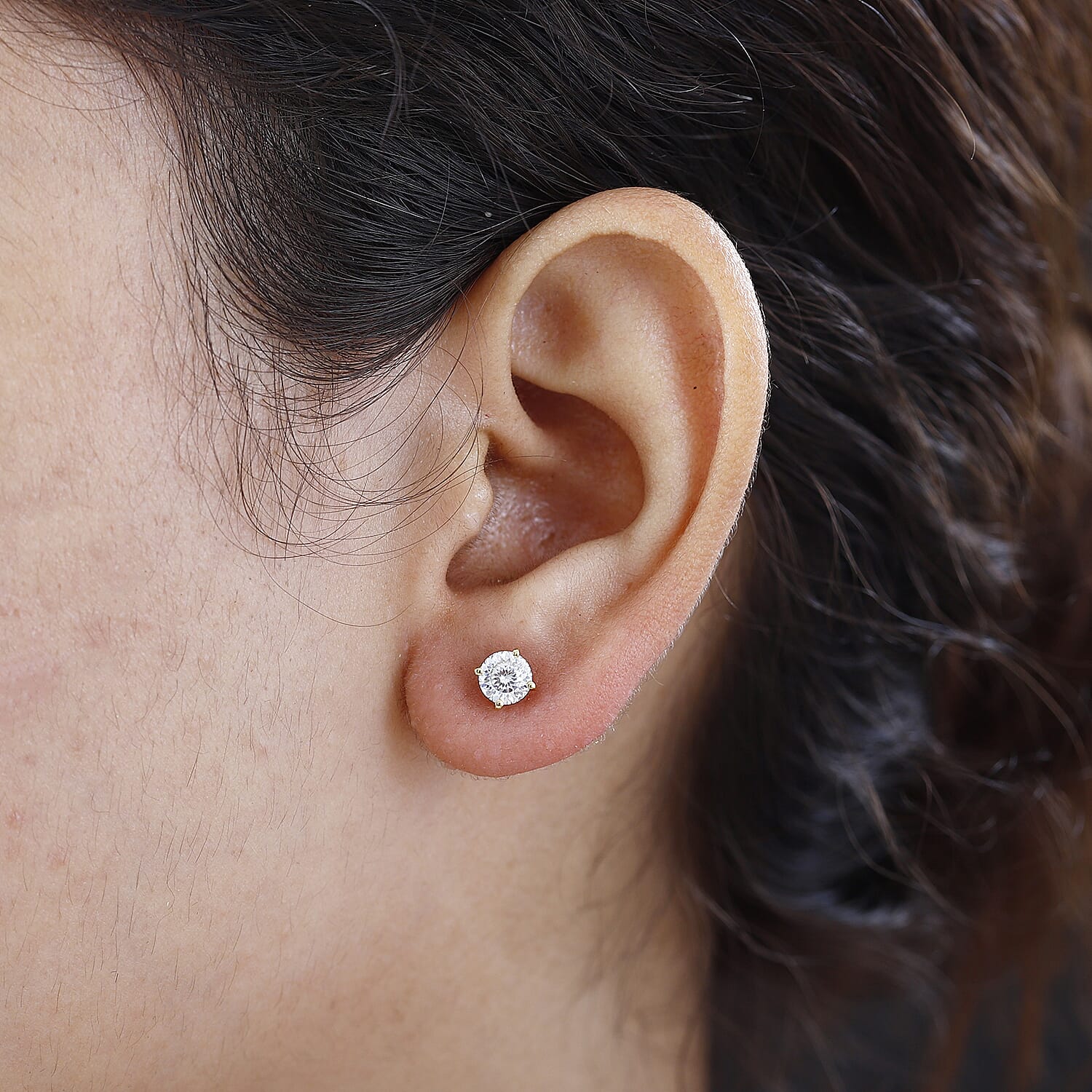 Moissanite Solitaire Stud Earrings in 18k Gold Vermeil Plated Sterling Silver 1.00 Ct.