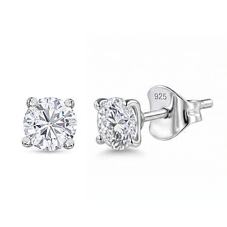Moissanite Solitaire Stud Earrings in Rhodium Overlay Sterling Silver Moissanite Solitaire Stud Earrings in Rhodium Overlay Sterling Silver