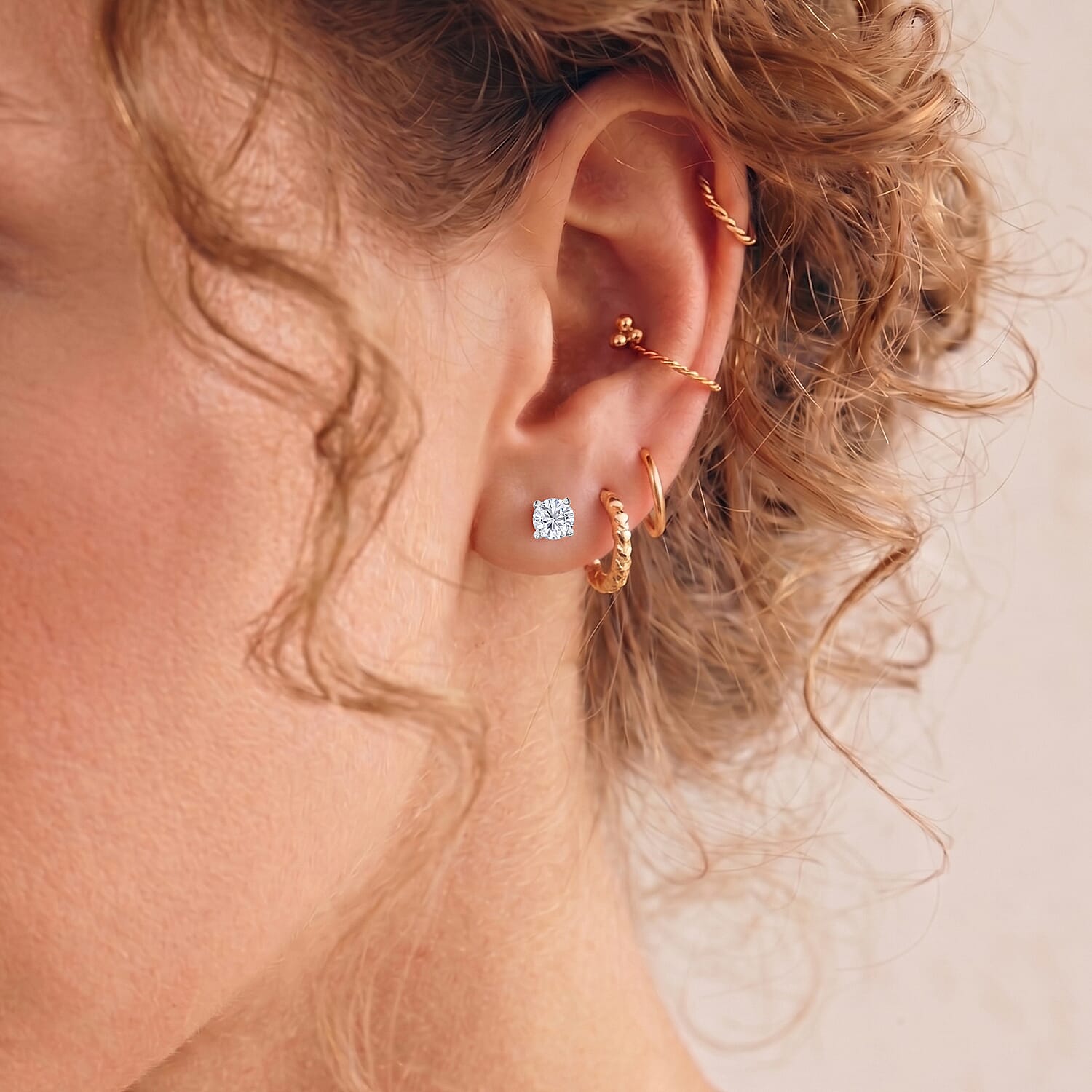 Moissanite Solitaire Stud Earring with Push Back in Rhodium Overlay Sterling Silver