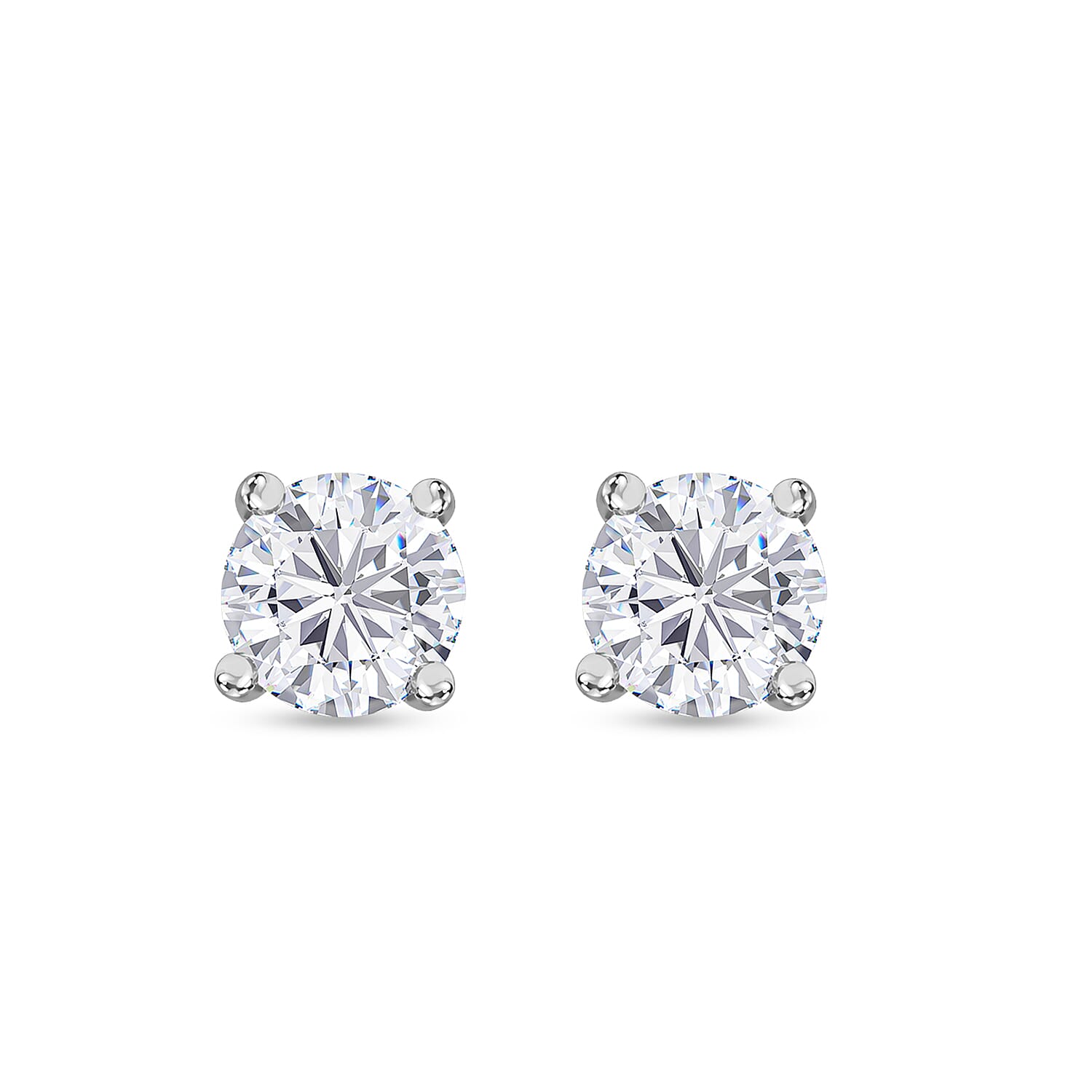 Moissanite Solitaire Stud Earring with Push Back in Rhodium Overlay Sterling Silver