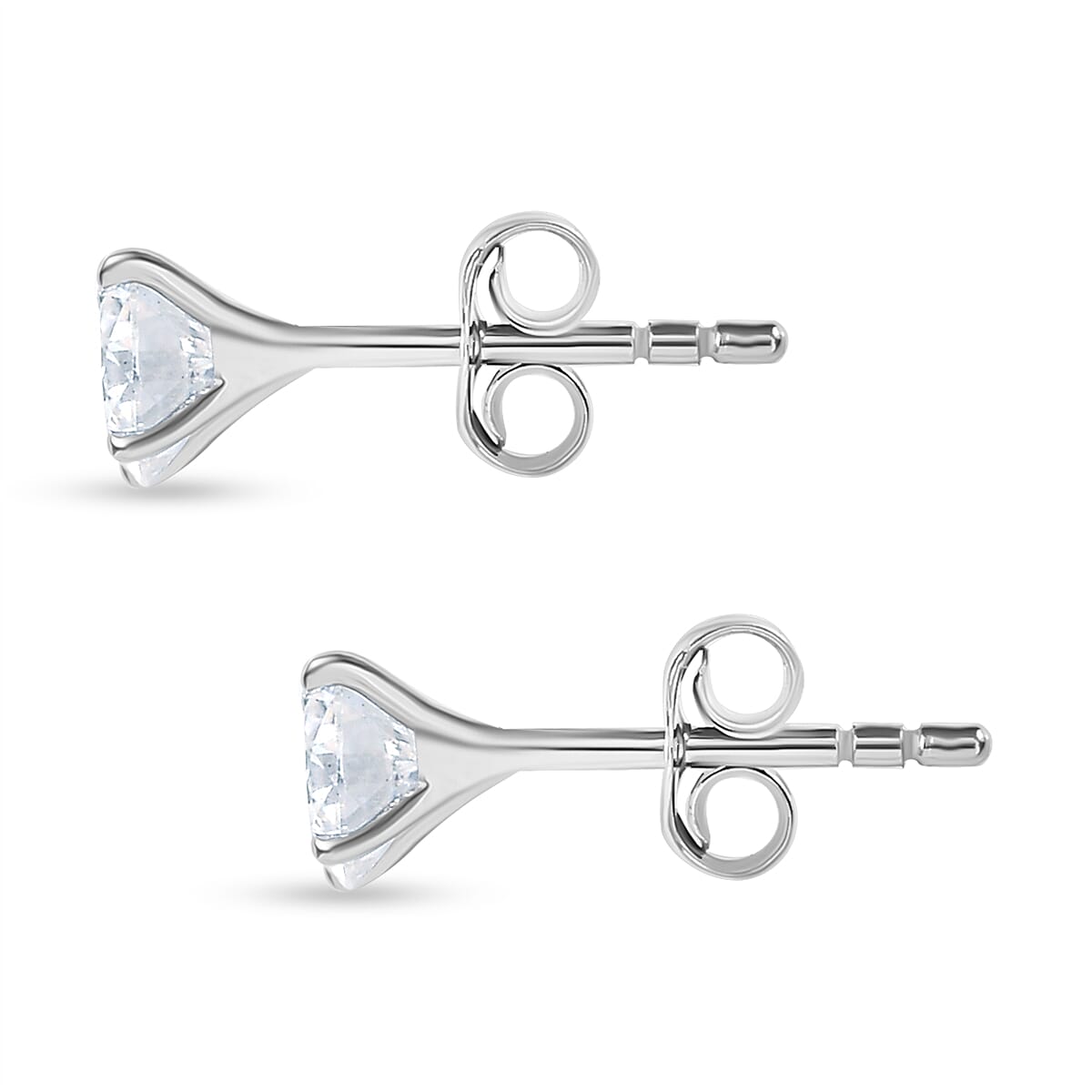 Moissanite Solitaire Stud Earring with Push Back in Rhodium Overlay Sterling Silver