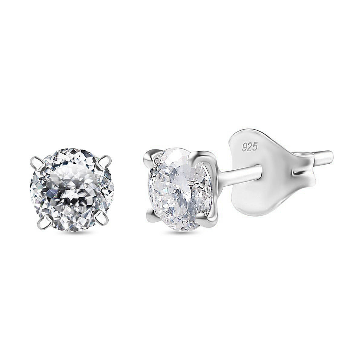 Moissanite Solitaire Stud Earrings in Rhodium Overlay Sterling Silver 1.00 Ct.