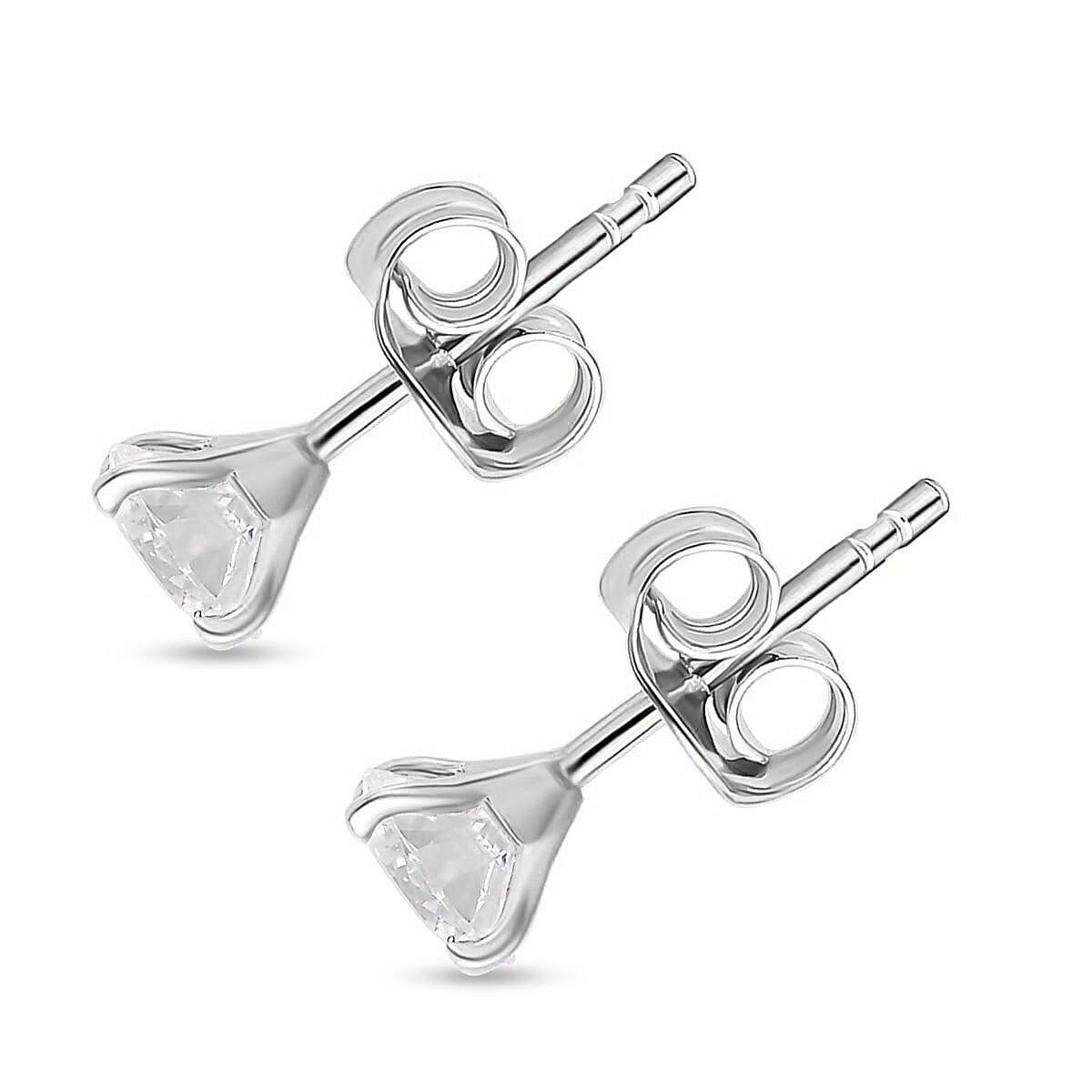 Moissanite Solitaire Stud Earrings in Rhodium Overlay Sterling Silver Moissanite Solitaire Stud Earrings in Rhodium Overlay Sterling Silver