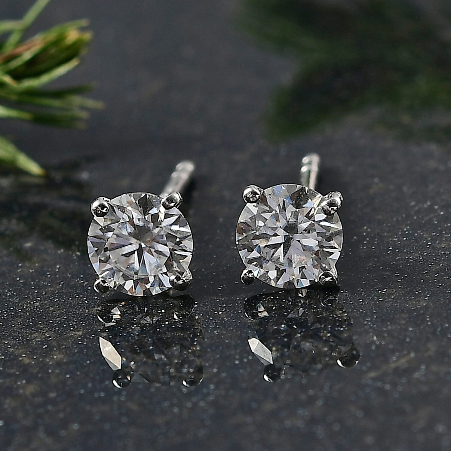Moissanite Solitaire Stud Earring with Push Back in Rhodium Overlay Sterling Silver