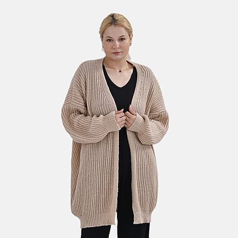 TAMSY Plain Cardigan (One Size) - Beige